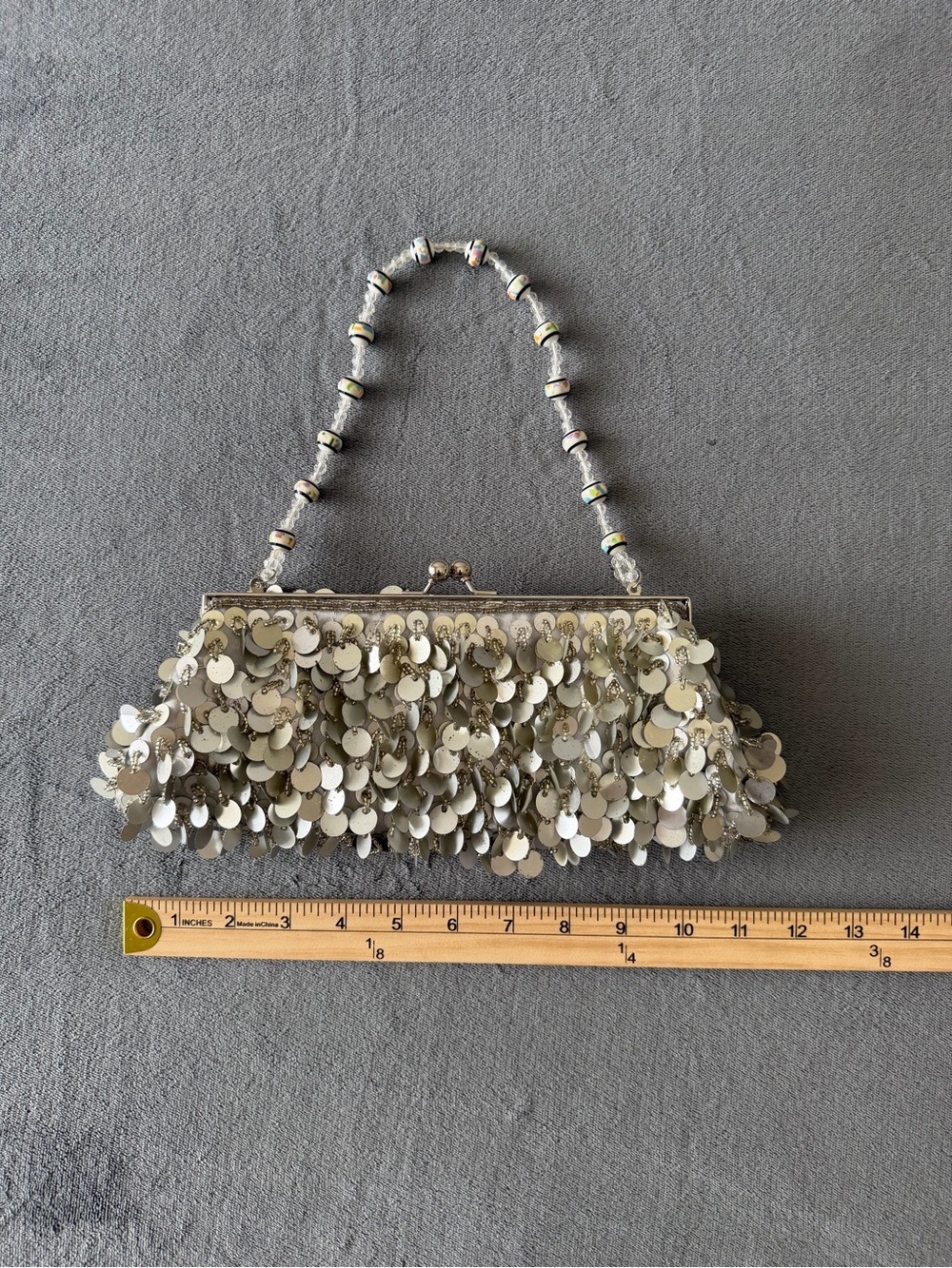 Sequined Silver Evening Clutch Bag - Picture 2 of 8